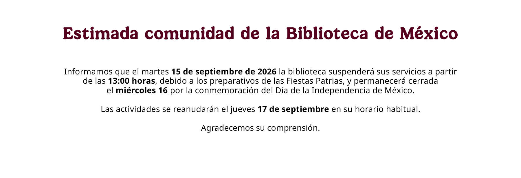 Aviso de cierre