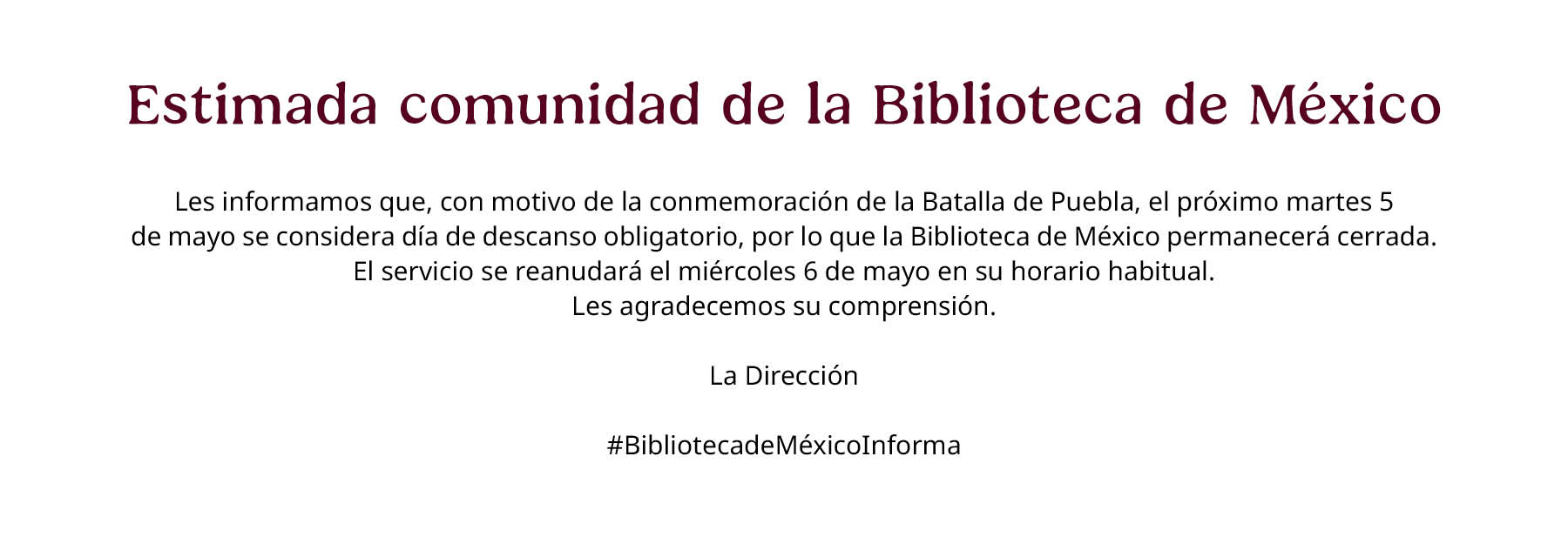 Aviso de cierre para mayo 5